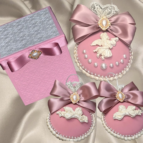 Shabby Chic Christmas Tree Ornament Set 3, X-Mas Tree decorations, Victorian - Picture 2 of 15